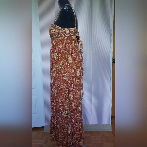 Boho Maxi Dress Paisley Tie Back Festival Y2K Spaghetti Strap - Picture 3 of 13